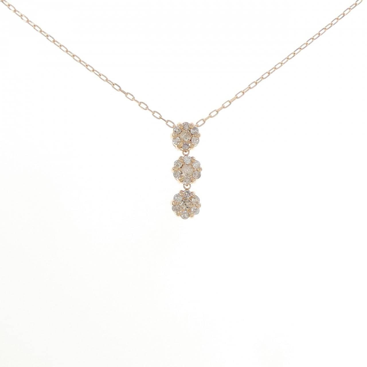K14PG/K18PG フラワー ダイヤモンド ネックレス 0.30CT