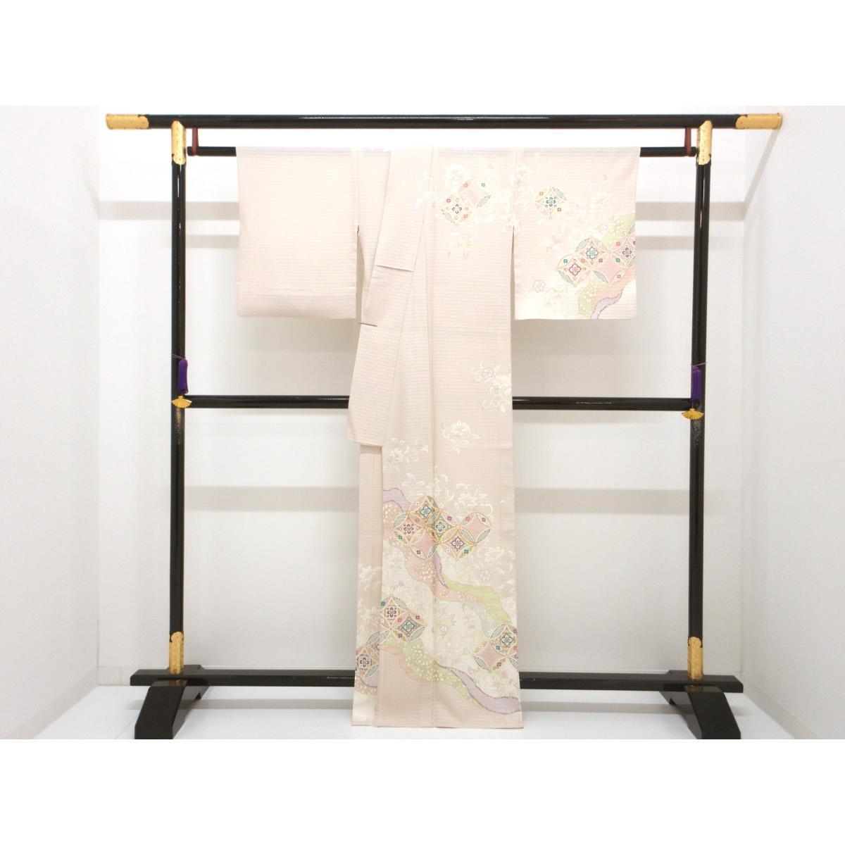 単衣　変わり絽織訪問着　友禅金彩加工　刺繍入りボカシ染