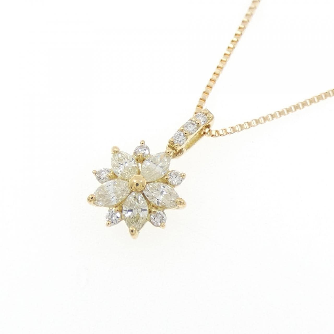 【新品】K18YG フラワー ダイヤモンド ネックレス 0.25CT