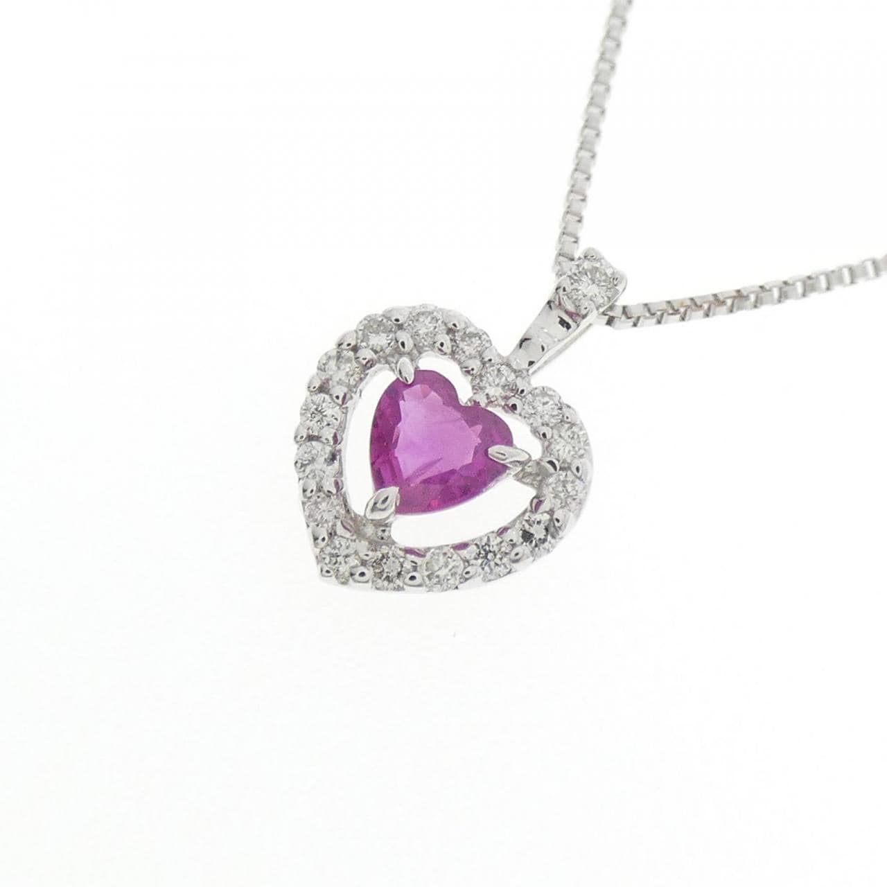 K18WG爱心红宝石项链0.18CT