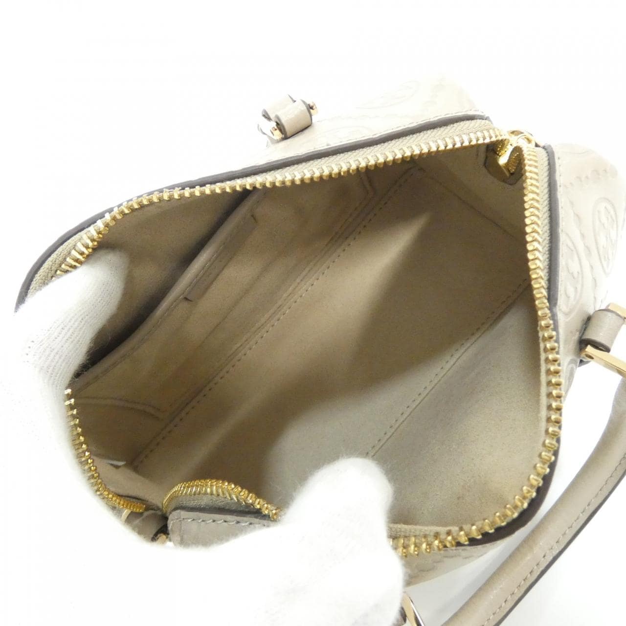 【新品】トリーバーチ T モノグラム レザー ミニ バレル バッグ 164873 ボストンバッグ