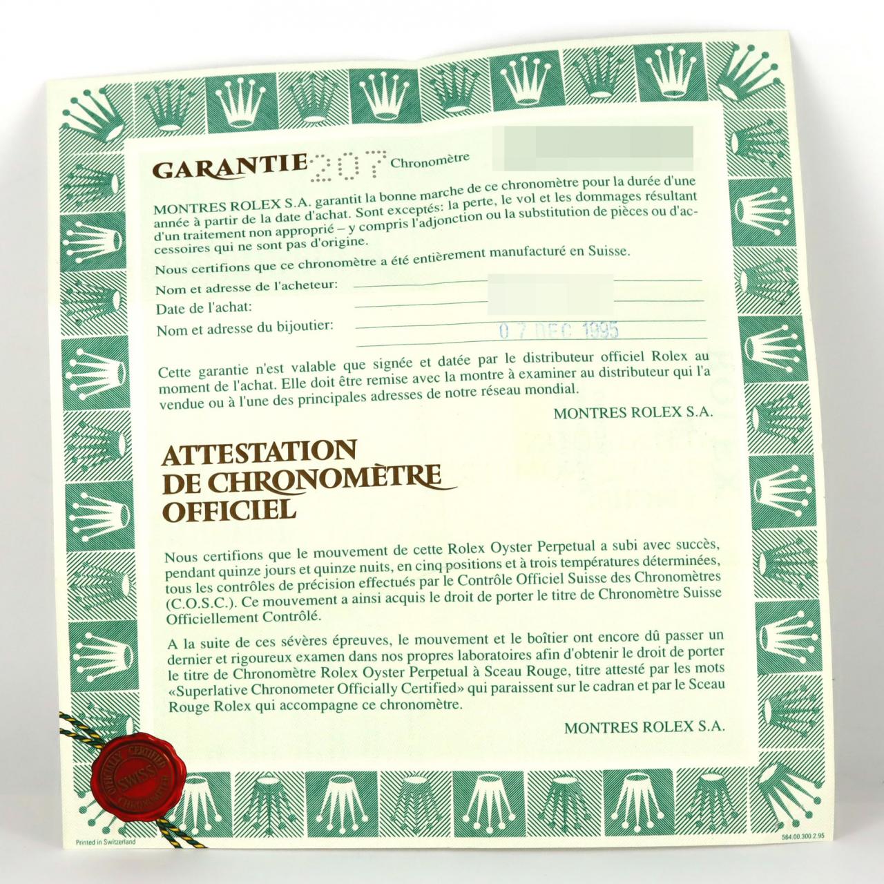 ROLEX Submariner Date 16613. SSxYG自動上弦W 編號