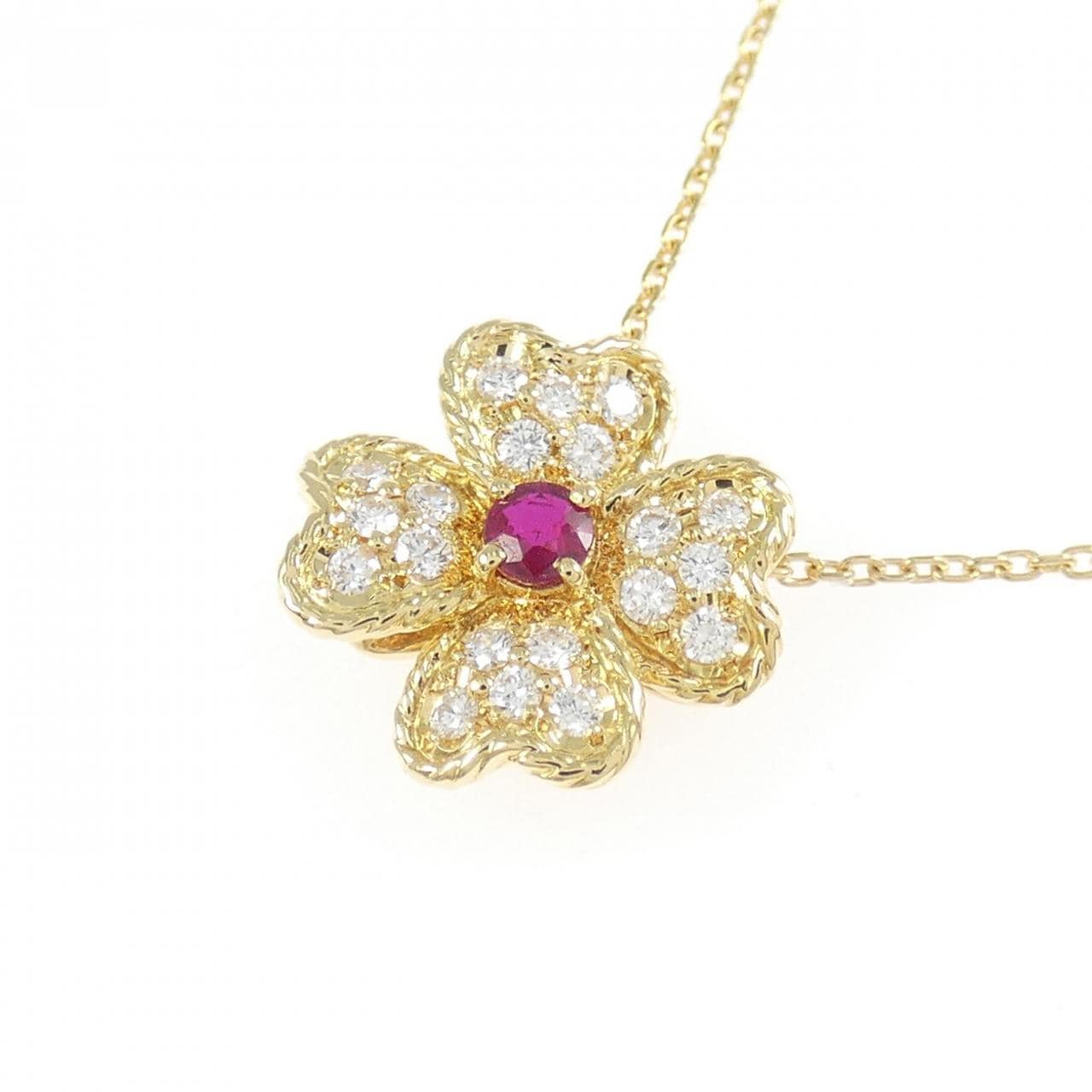 K18YG フラワー ルビー ネックレス