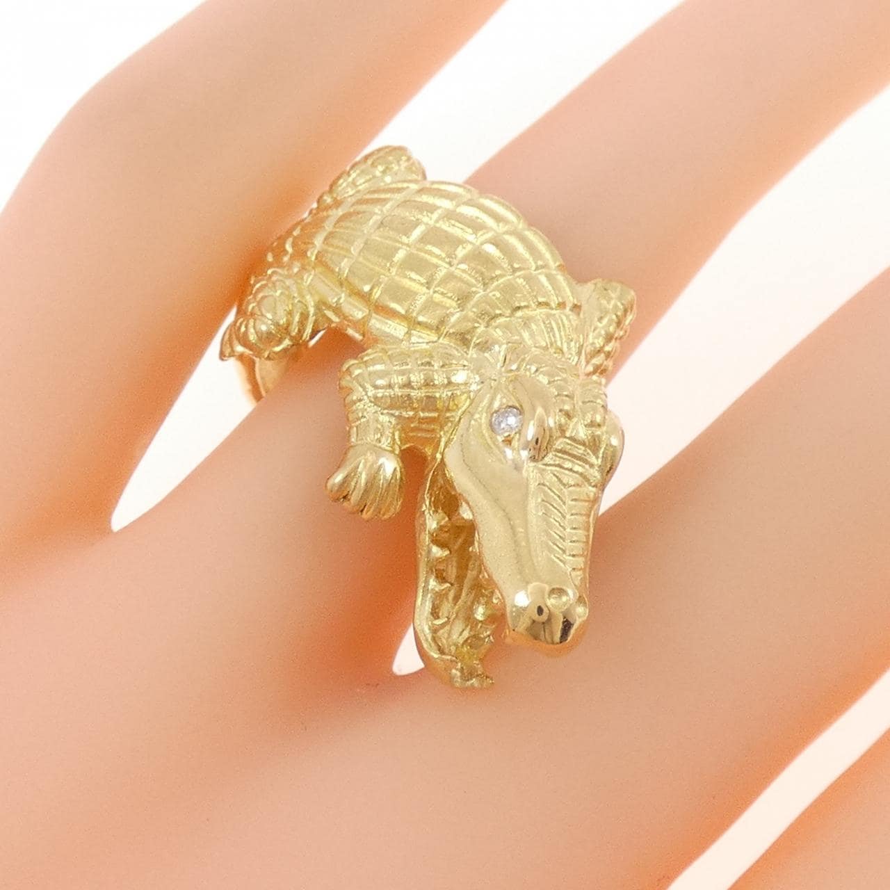 K18YG ワニ ダイヤモンド リング 0.03CT