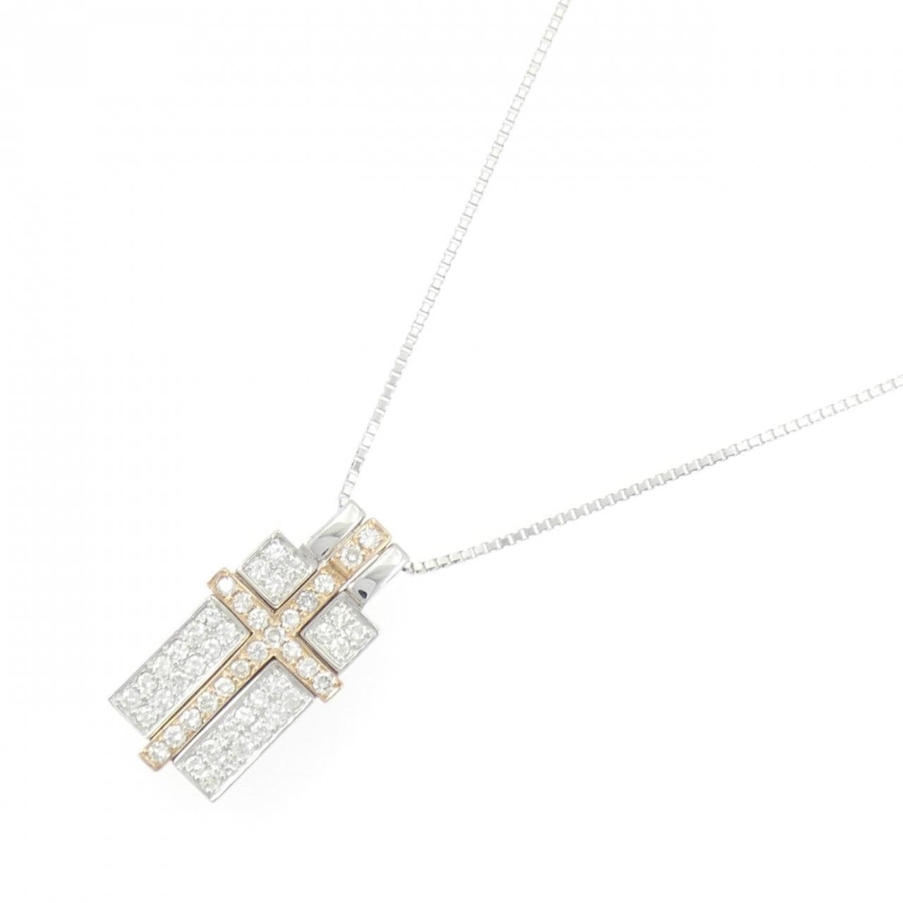 K18WG/K18PG クロス ダイヤモンド ネックレス 1.01CT