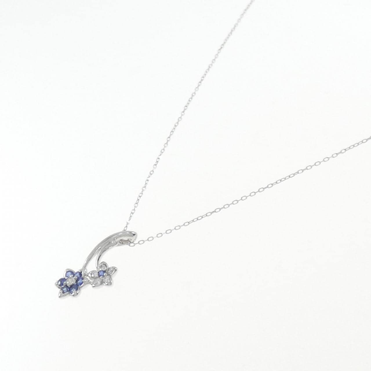 K18WG Flower Sapphire Necklace 0.20CT