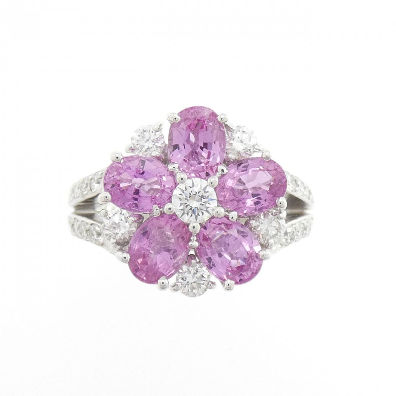 K18WG フラワー サファイヤ リング