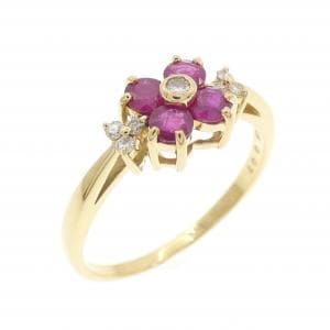 K18YG フラワー ルビー リング 0.50CT