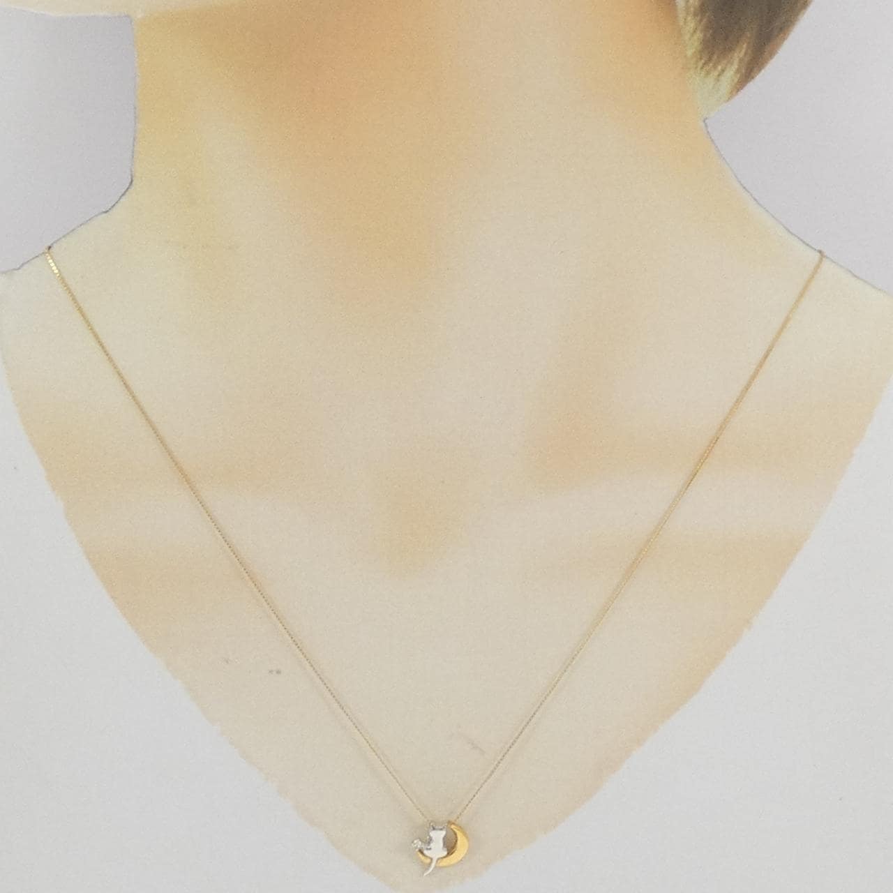 K24YG/PT999/K18YG Cat and Moon Diamond Necklace 0.01CT