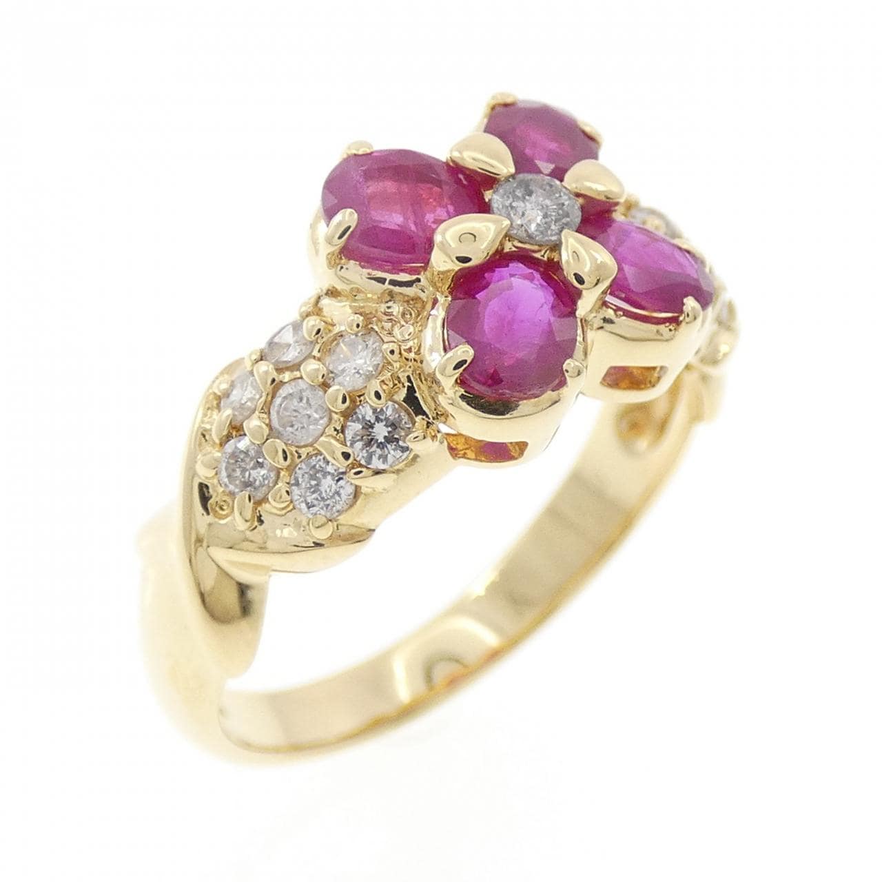 K18YG フラワー ルビー リング 0.87CT