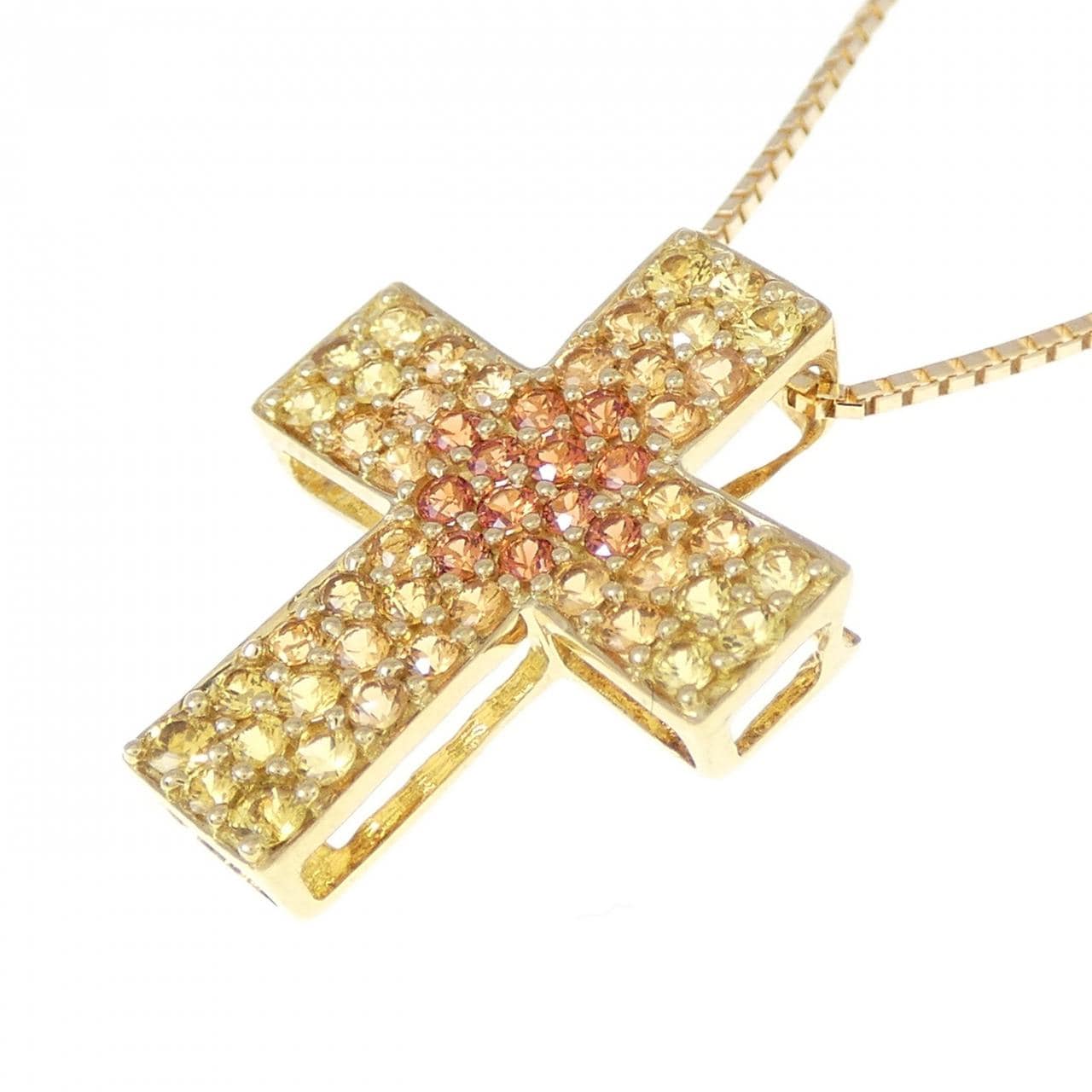 K18YG cross sapphire necklace