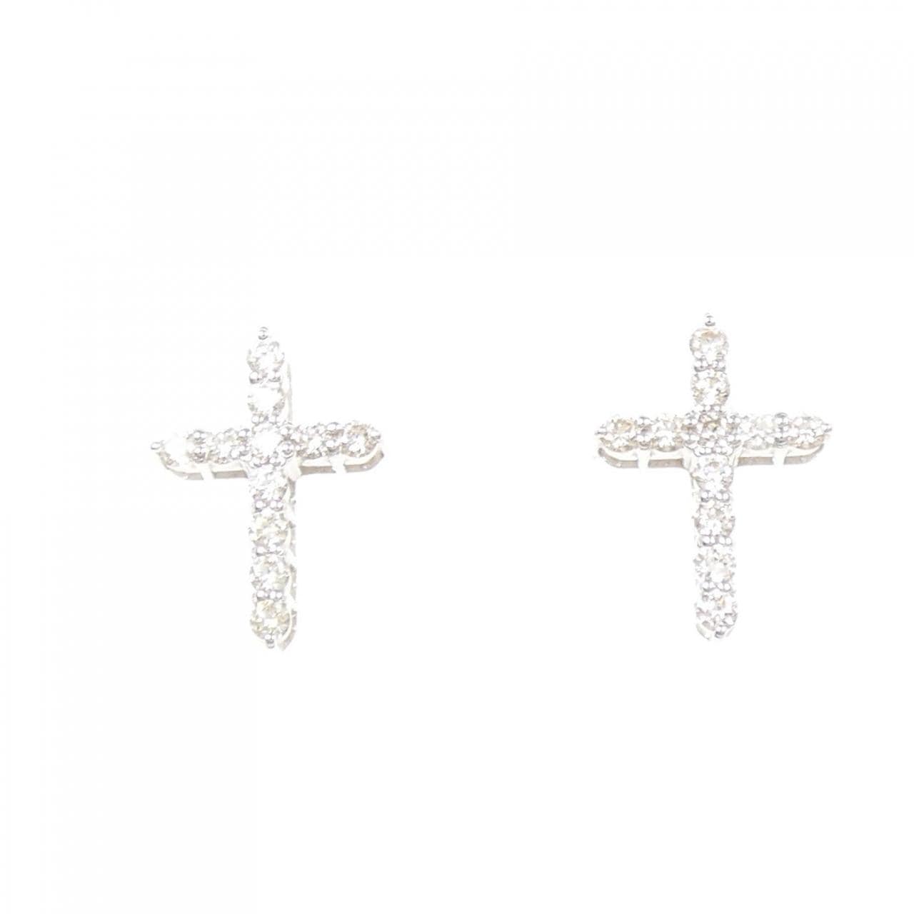 【新品】K18WG クロス ダイヤモンド ピアス 0.20CT