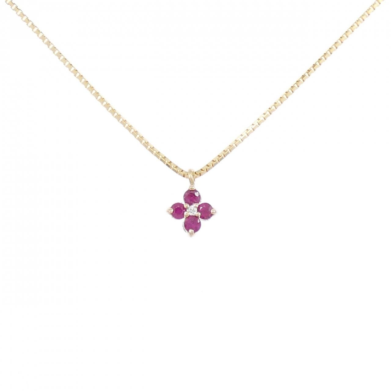 K18YG フラワー ルビー ネックレス