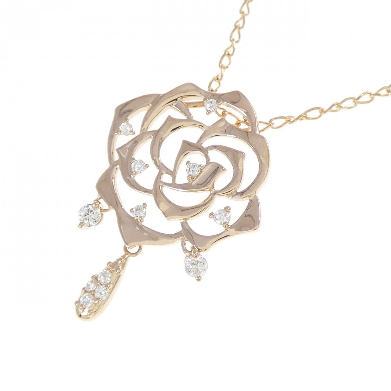 K18PG ローズ ダイヤモンド ネックレス 0.15CT