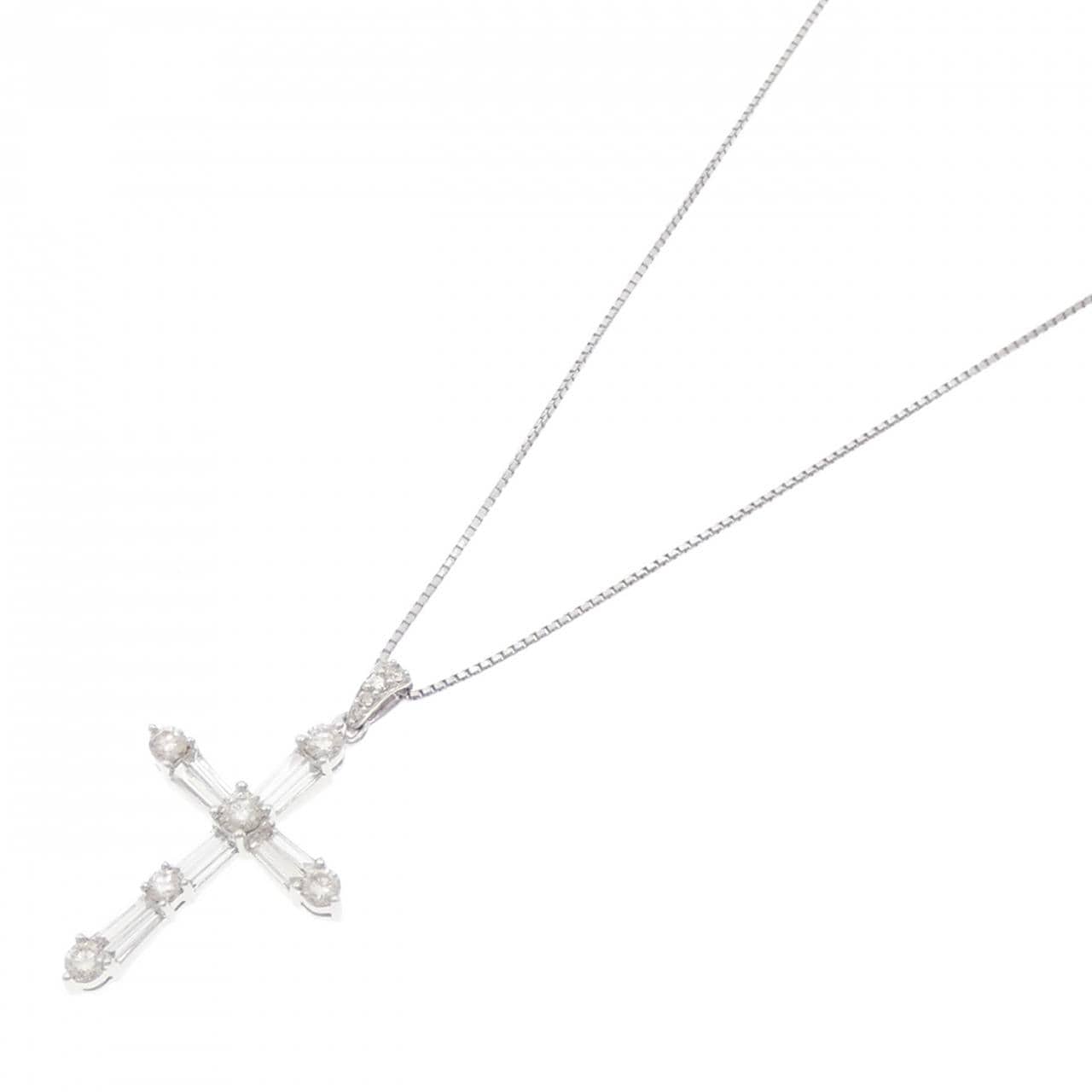 K18WG クロス ダイヤモンド ネックレス 0.98CT