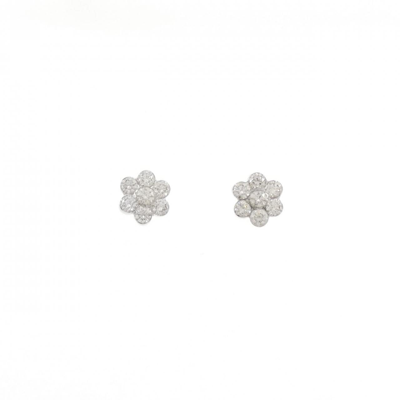 K18WG フラワー ダイヤモンド ピアス 0.60CT