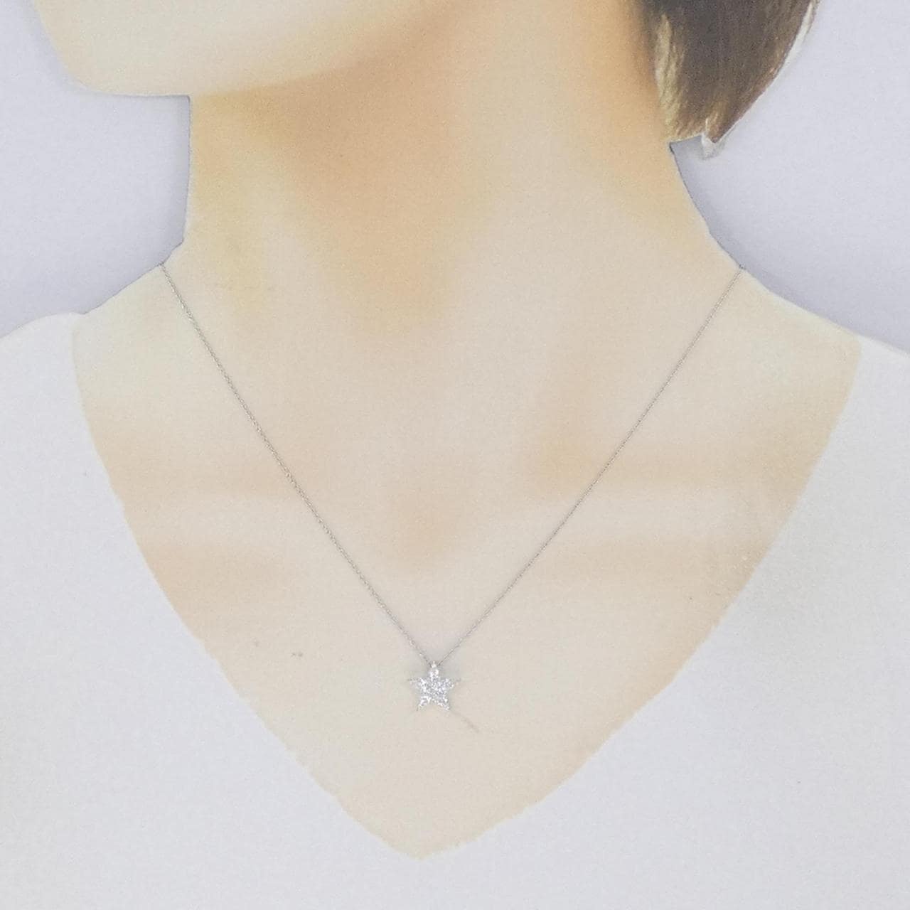 K18WG star Diamond necklace 0.32CT