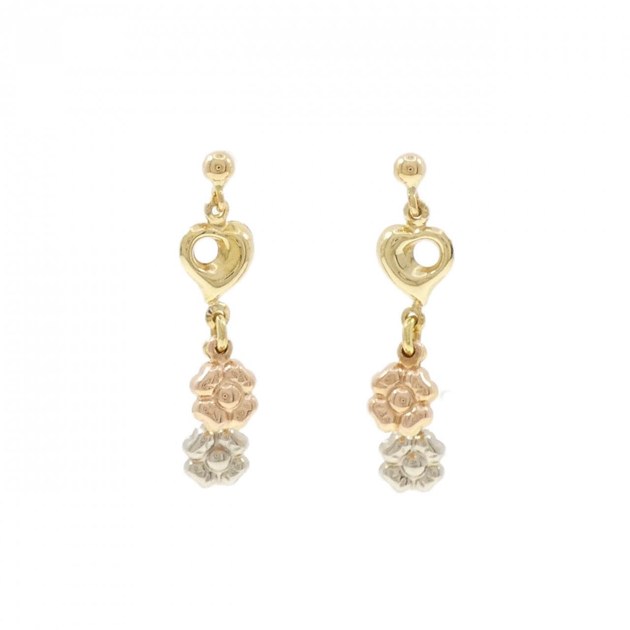 K18スリーカラー ハート×フラワー ピアス