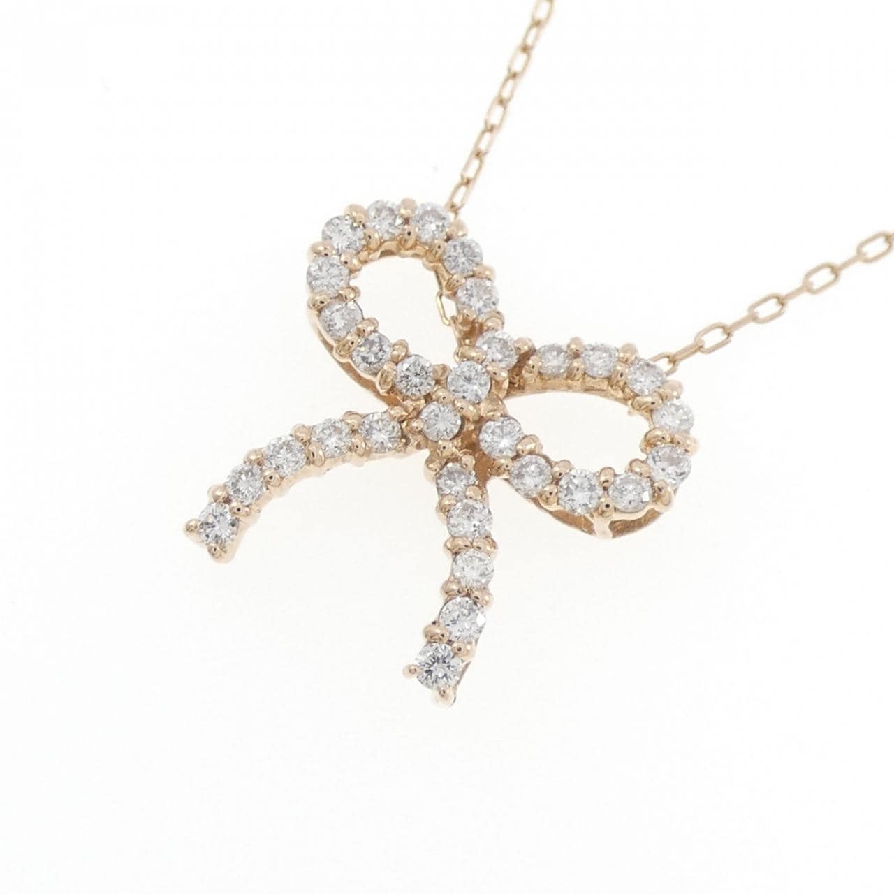 K18PG リボン ダイヤモンド ネックレス 0.30CT