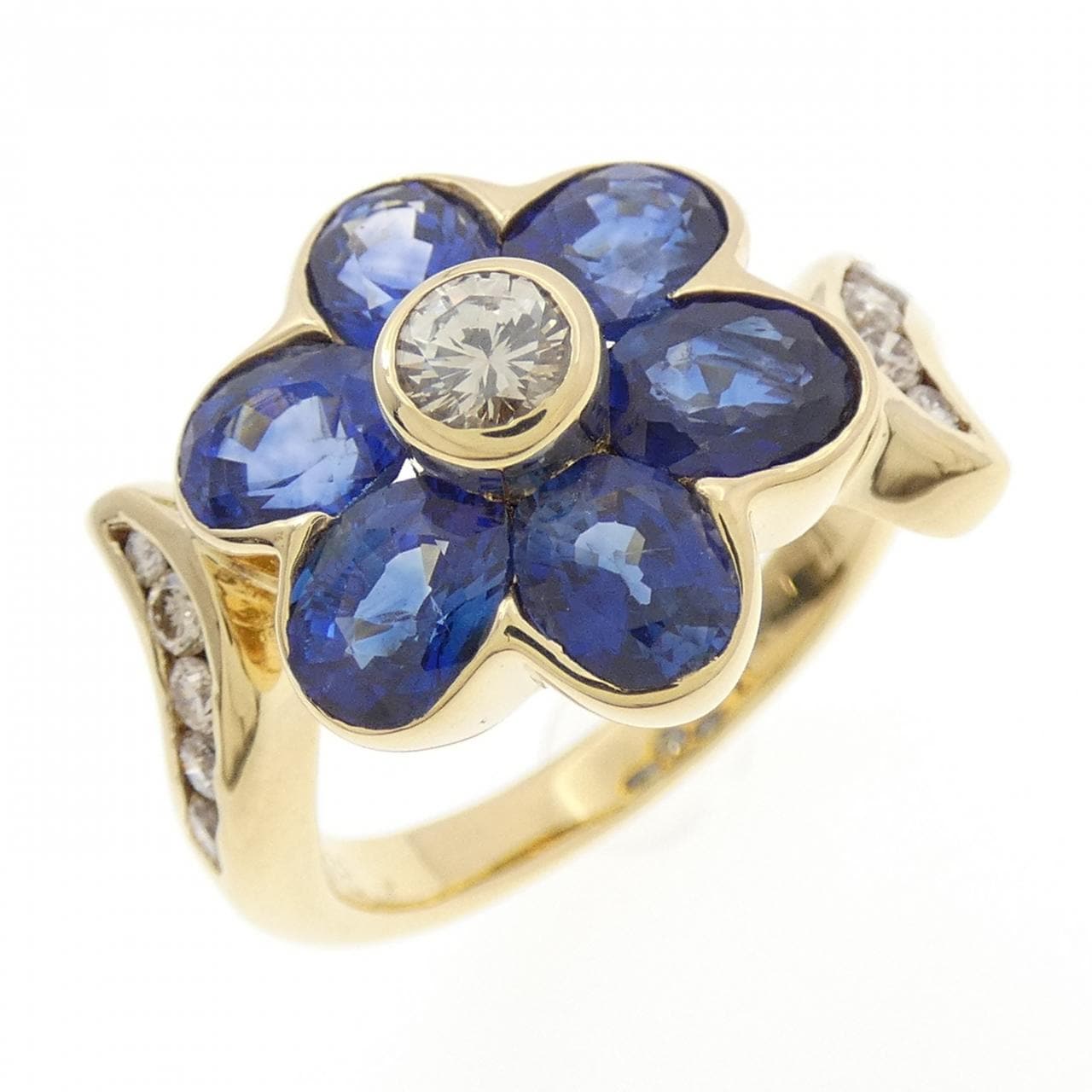 K18YG フラワー サファイヤ リング 3.17CT