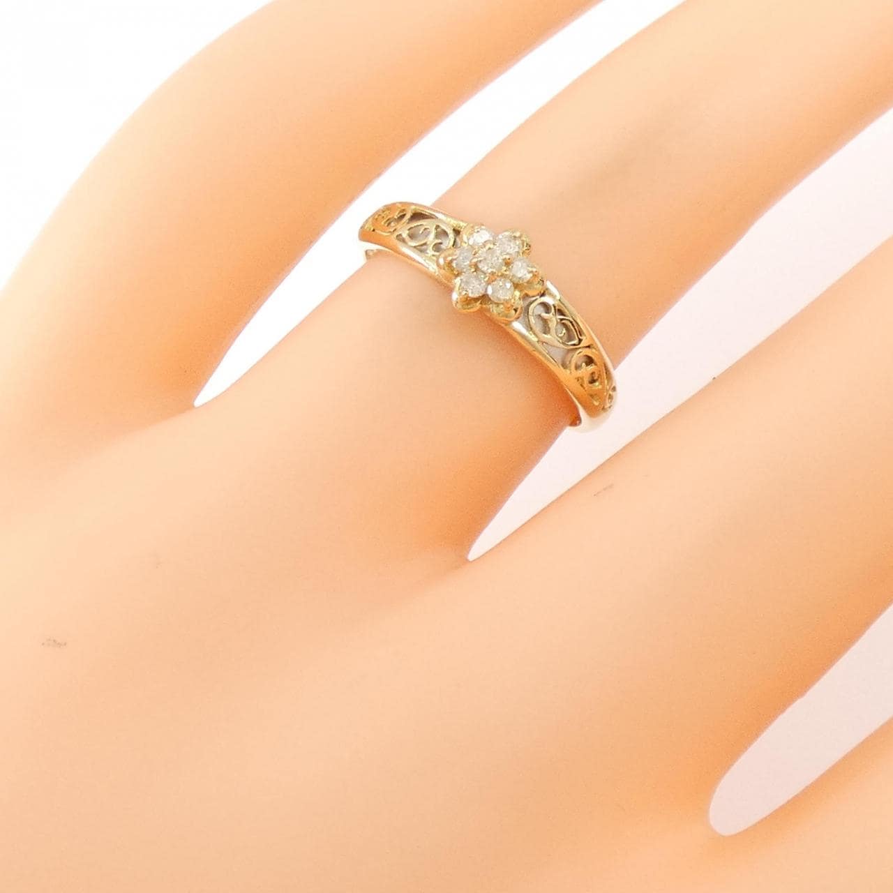 K18YG/PT Flower Diamond Ring 0.10CT