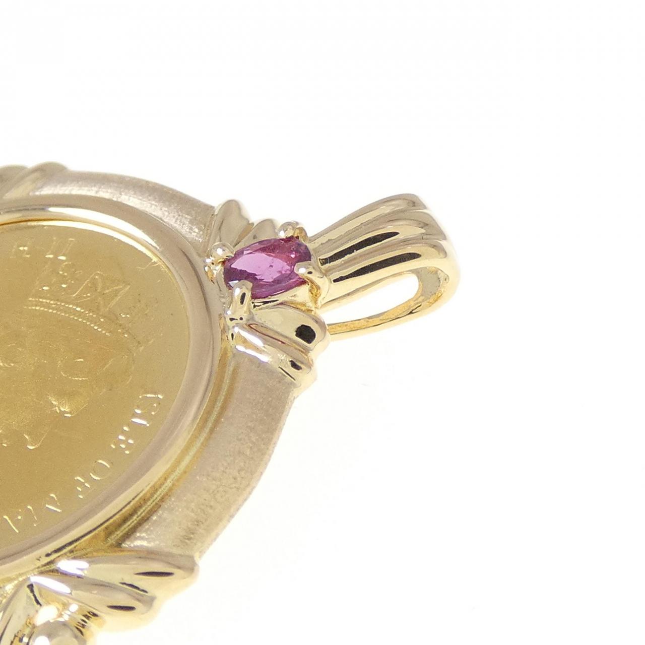 K18YG frame ruby coin pendant
