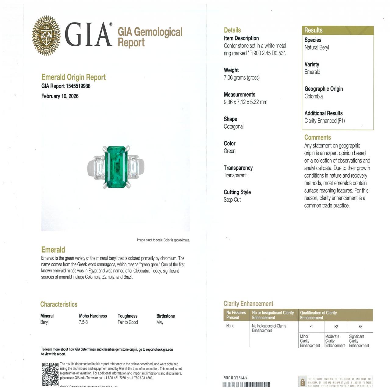 PT900 エメラルド リング 2.45CT コロンビア産