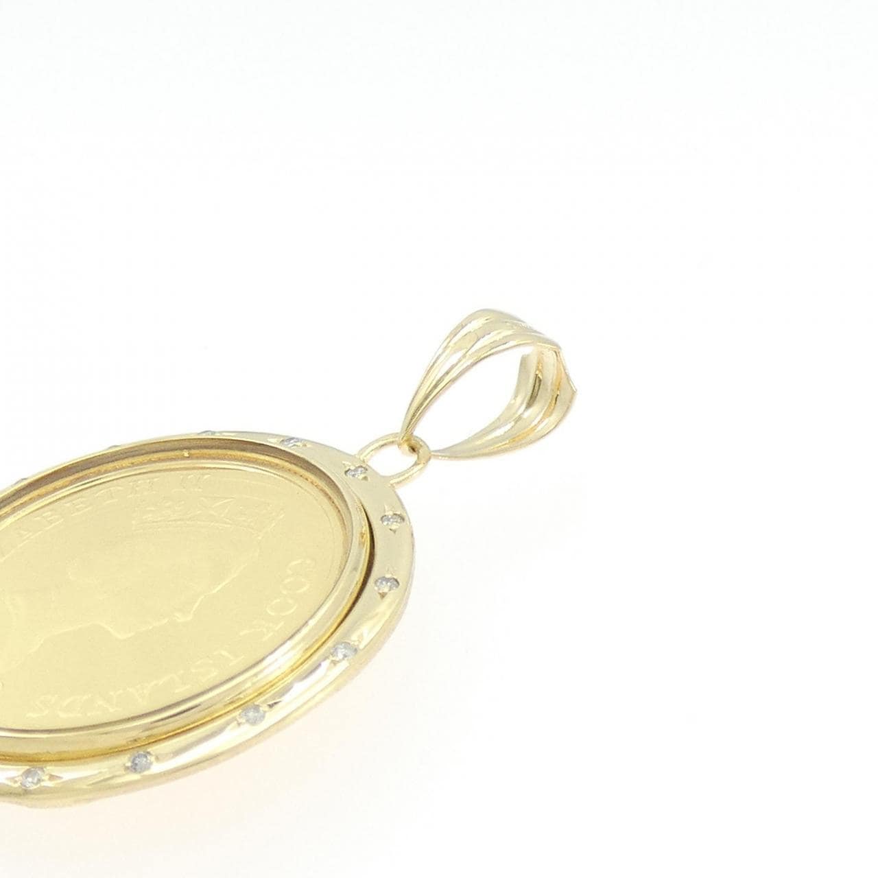K18YG(枠) ダイヤモンド コイン ペンダント 0.08CT