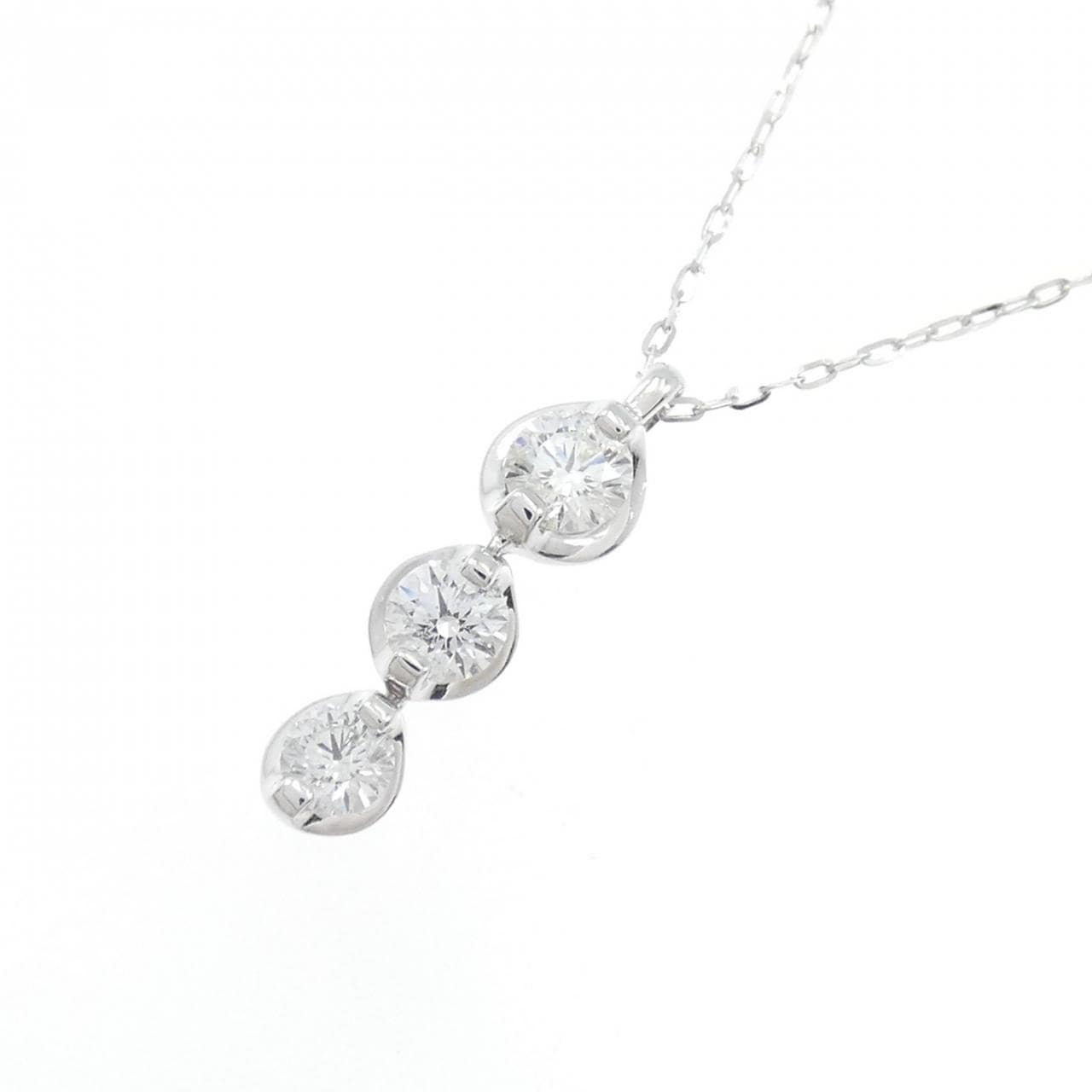 PT900/K18WG スリーストーン ダイヤモンド ネックレス 0.50CT