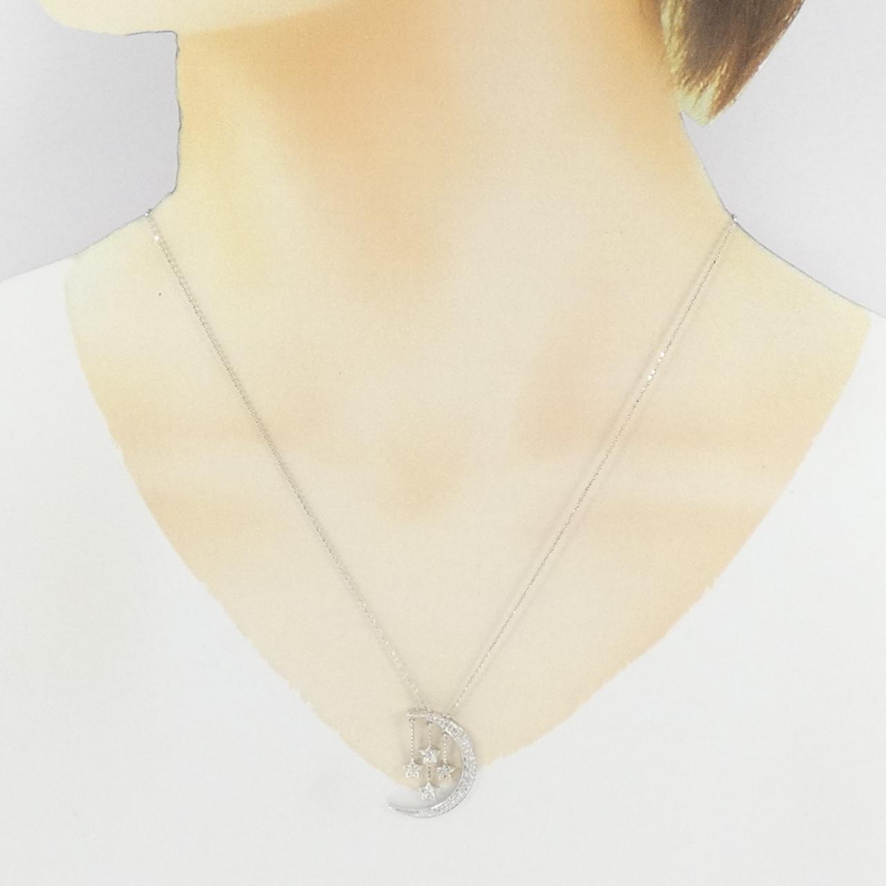 K18WG ムーン×スター ダイヤモンド ネックレス 0.20CT