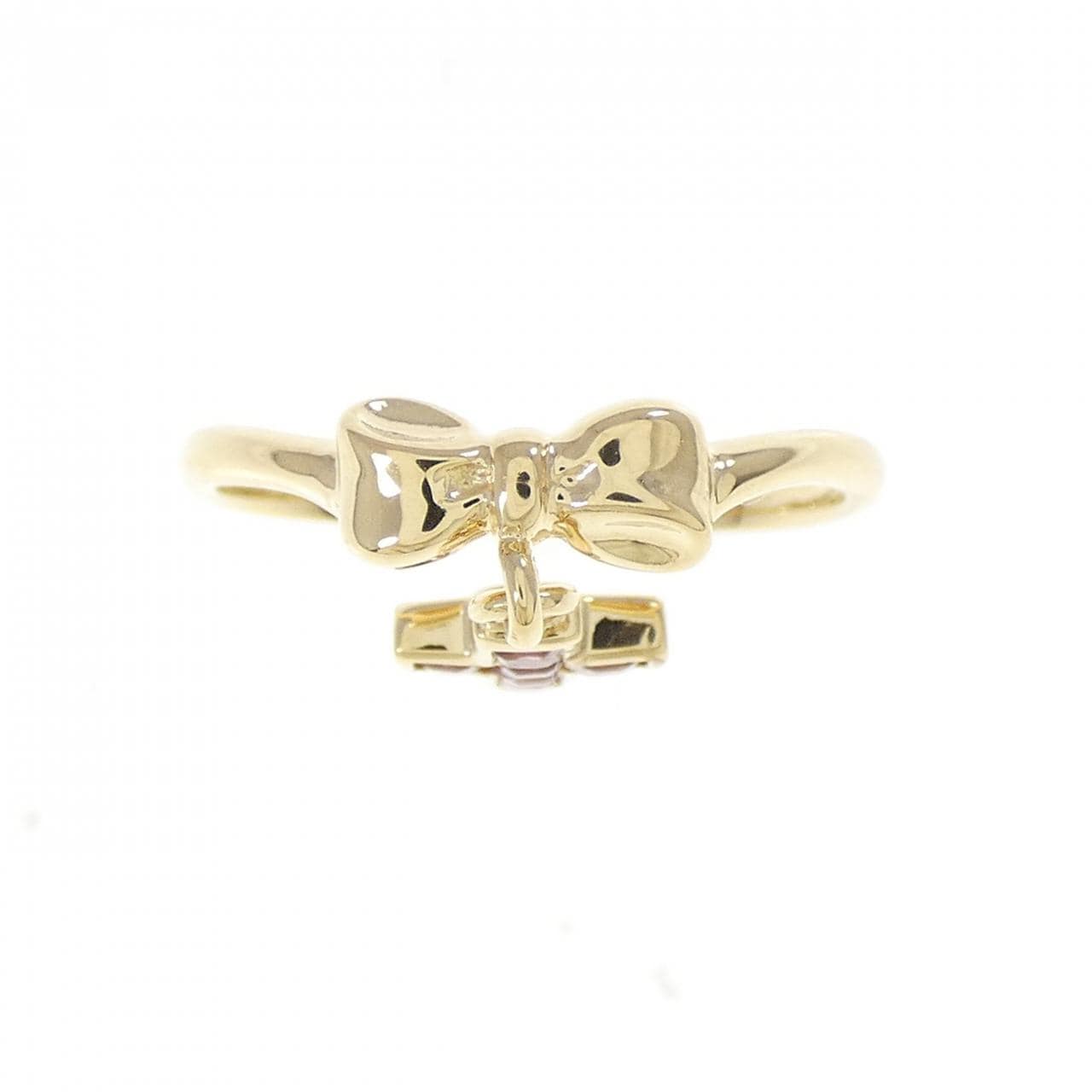 K18YG リボン?クロス ガーネット リング