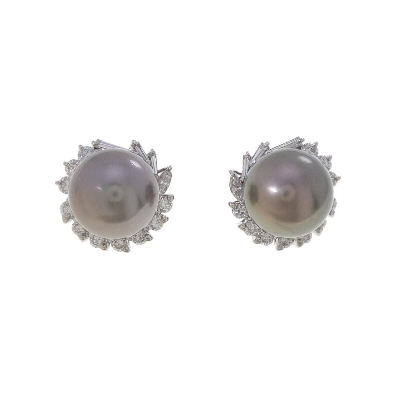 PT900 黒蝶パール ピアス 11.8mm