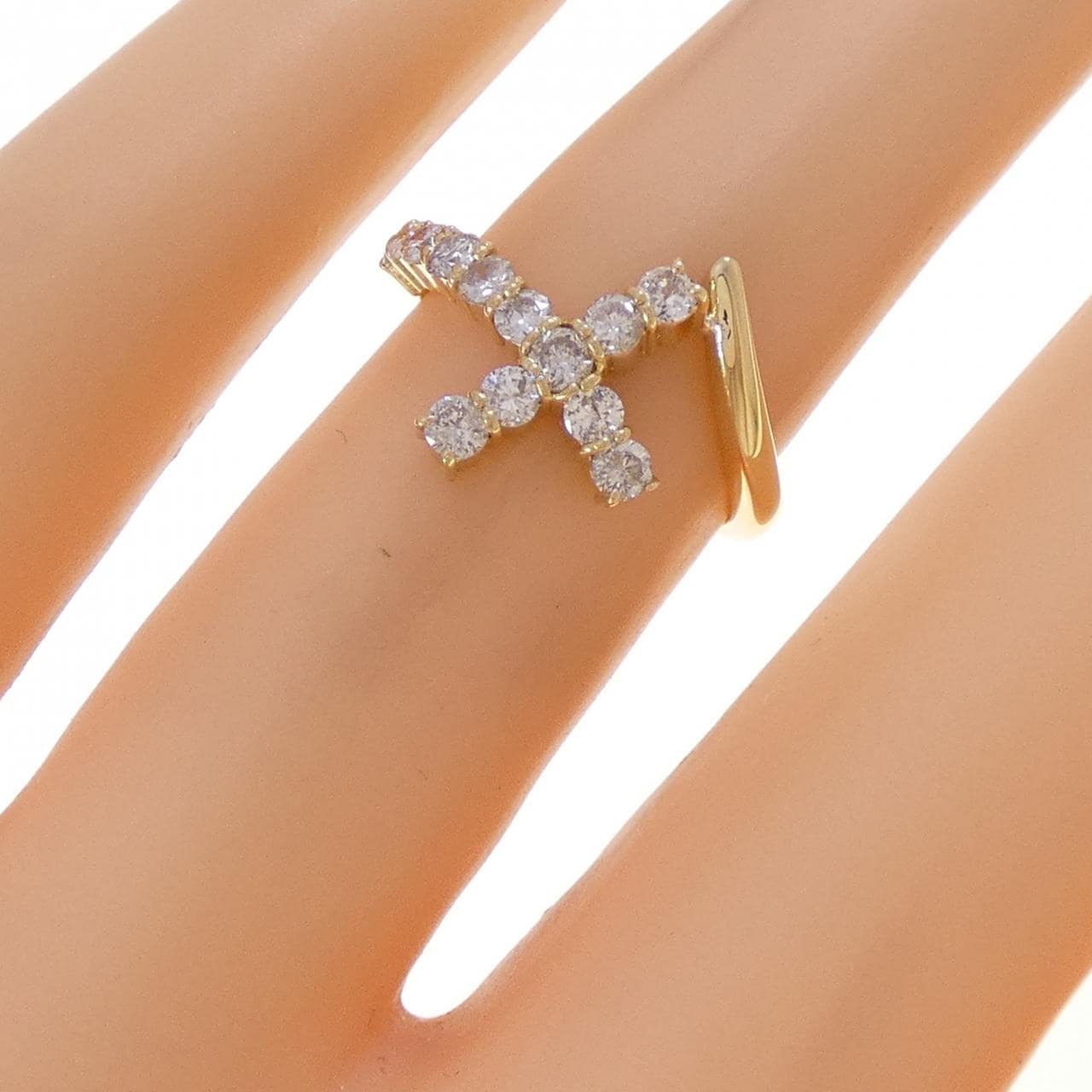 K18YG クロス ダイヤモンド リング 0.50CT