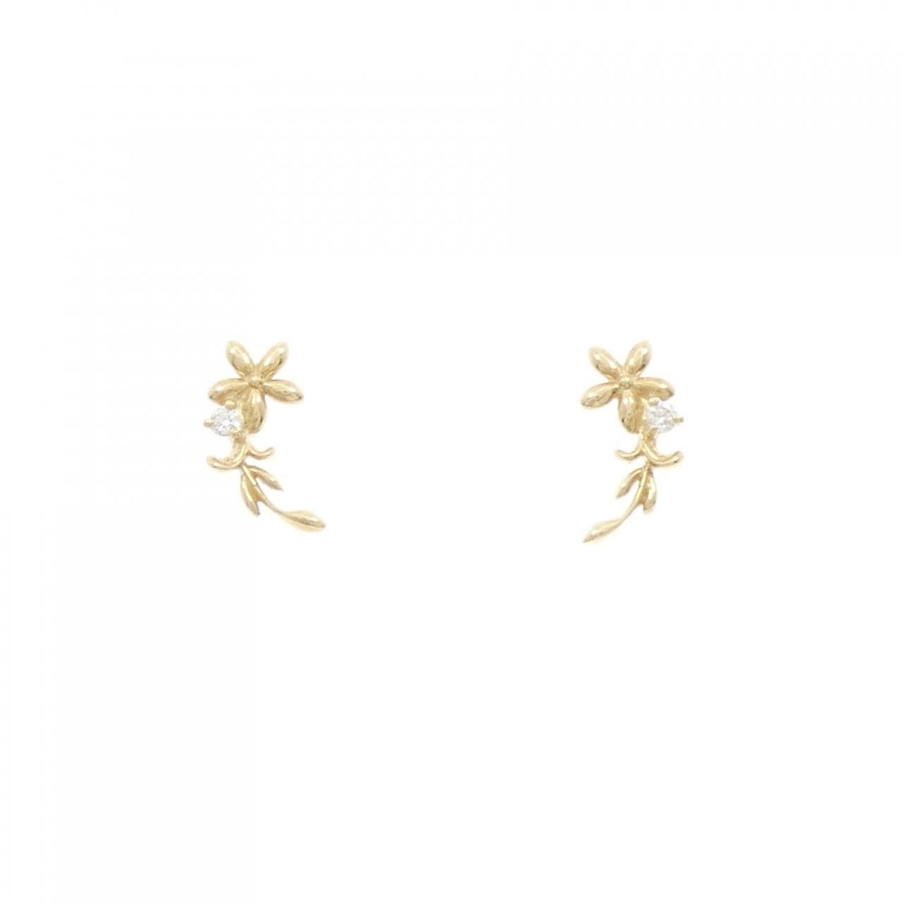 【新品】K10YG フラワー ダイヤモンド ピアス 0.04CT