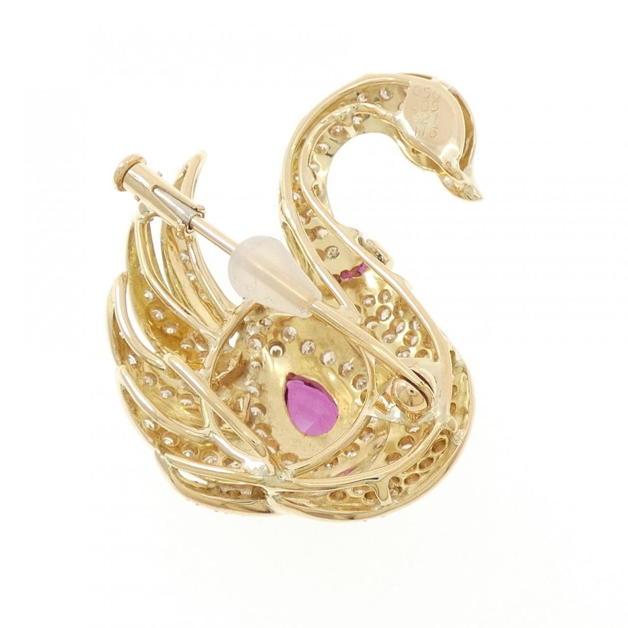 K18YG スワン カラーストーン ブローチ 1.92CT