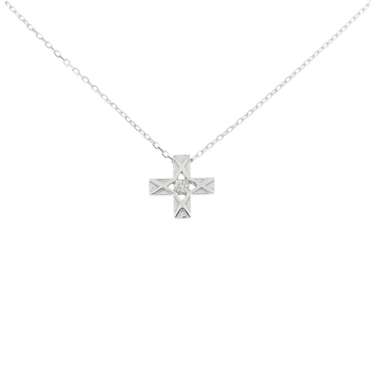 K18WG クロス ダイヤモンド ネックレス 0.014CT