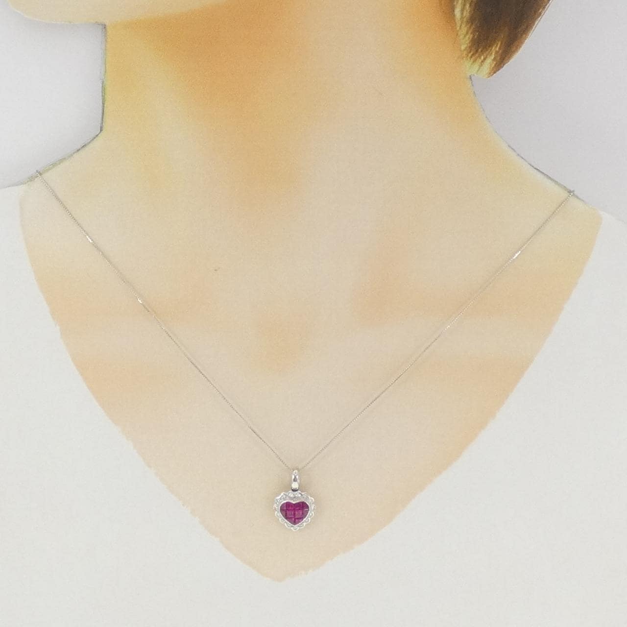 750WG/K18WG ハート ルビー ネックレス 1.4CT