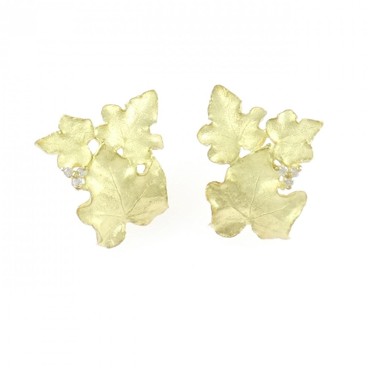 K18YG リーフ ダイヤモンド ピアス 0.06CT
