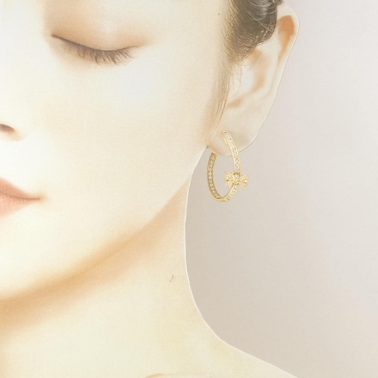 K18YG リボン ダイヤモンド ピアス 1.00CT