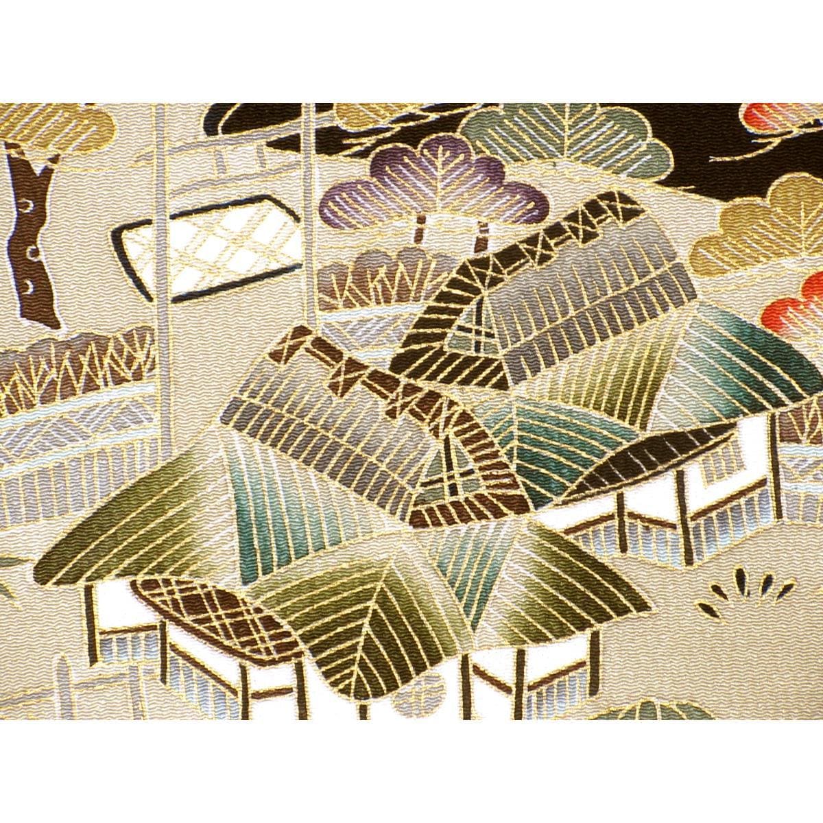 名古屋帯　ちりめん染帯　友禅金彩加工　開き名古屋