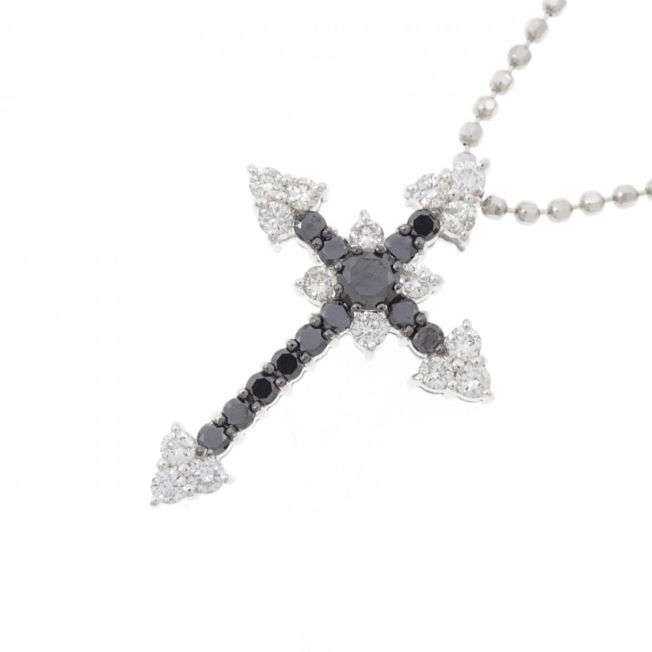 K18WG/K18BG/PT850 クロス ダイヤモンド ネックレス 1.0CT