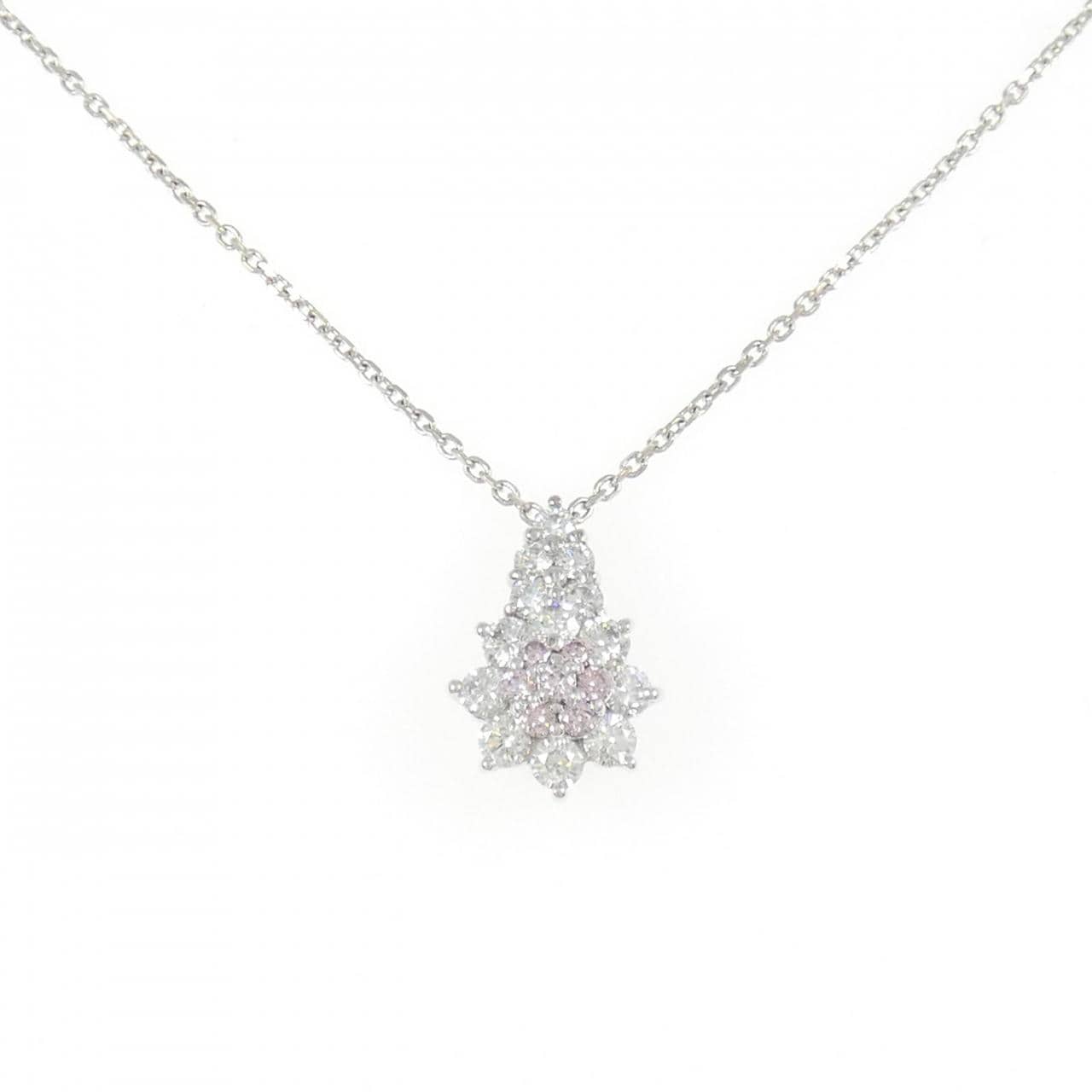 K18WG フラワー ピンクダイヤモンド ネックレス 0.12CT