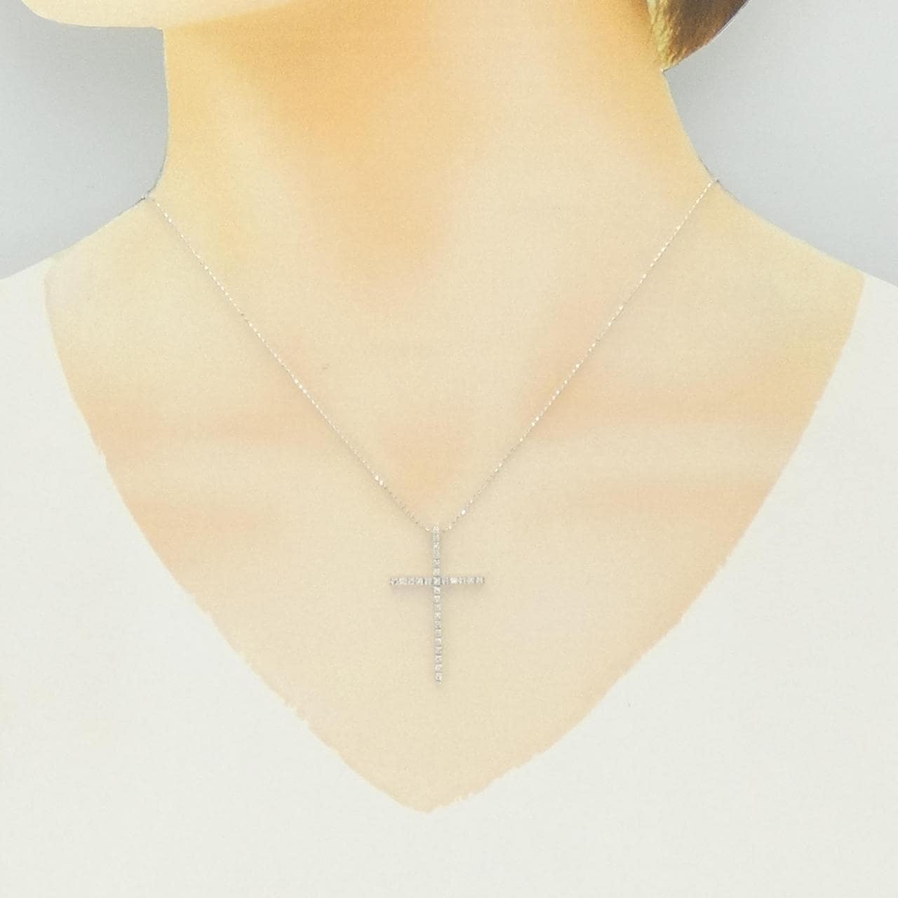 K18WG/750WG クロス ダイヤモンド ネックレス 0.20CT