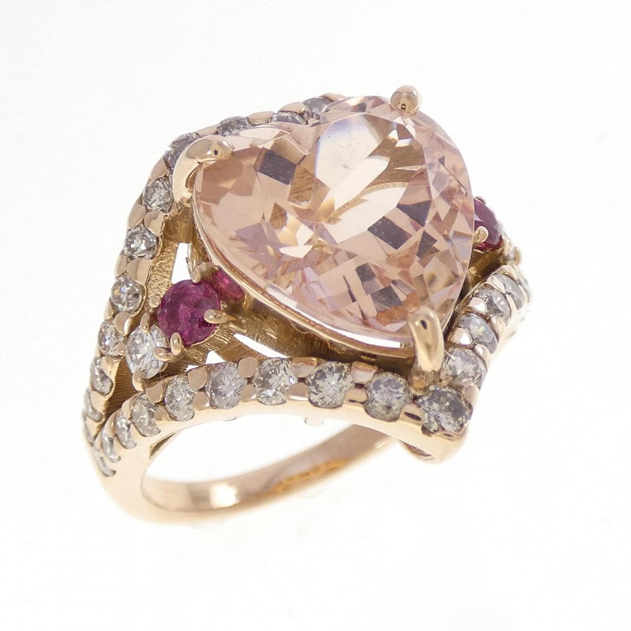 K18PG ハート モルガナイト リング 5.84CT