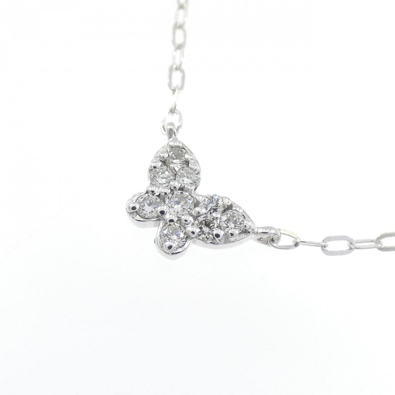 K18WG バタフライ ダイヤモンド ネックレス 0.06CT