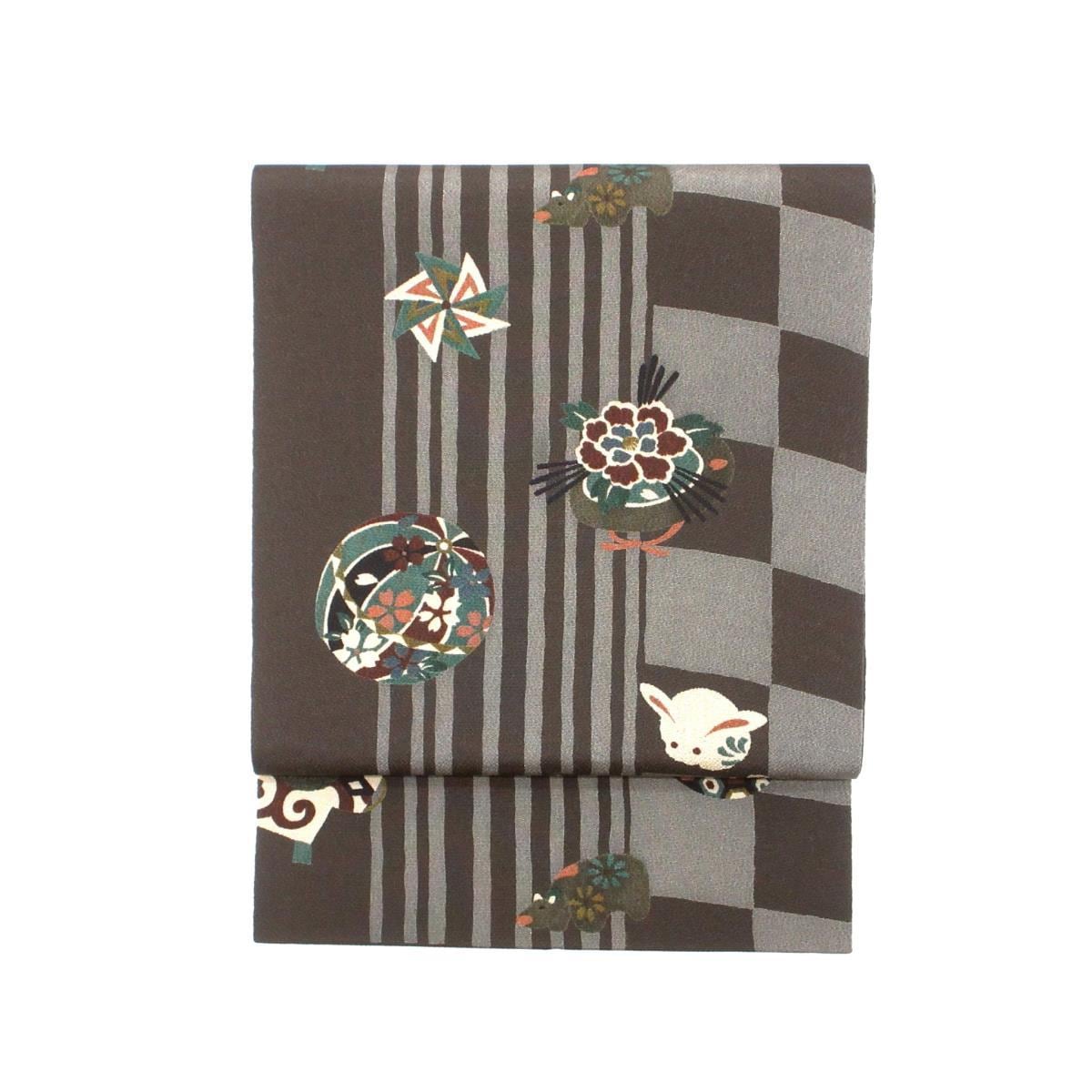 名古屋帯　ちりめん染帯　全通柄