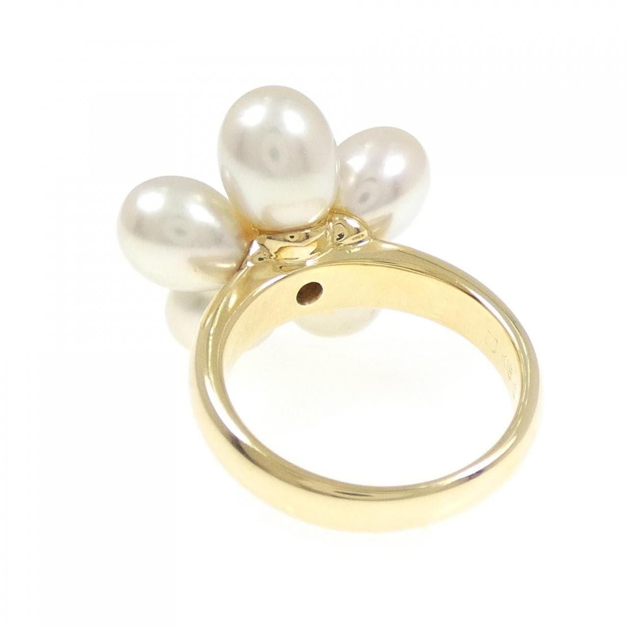 K18YG フラワー 白蝶パール リング