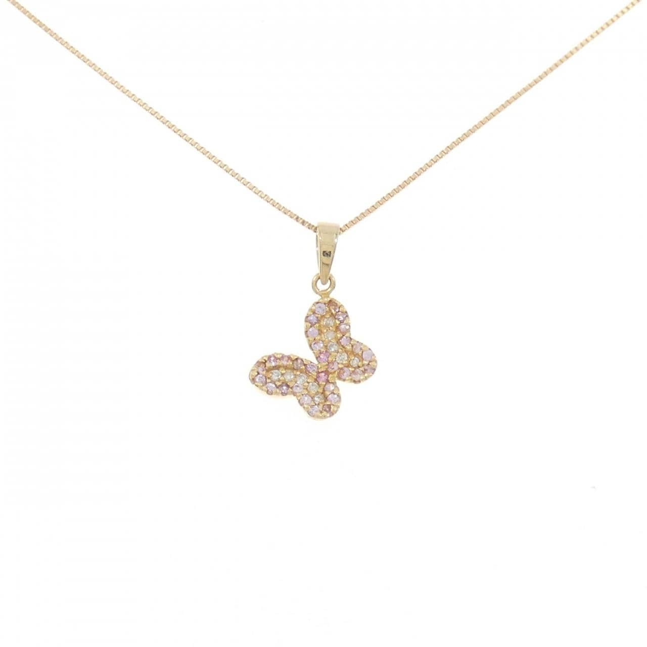 K18PG butterfly sapphire necklace 0.196CT