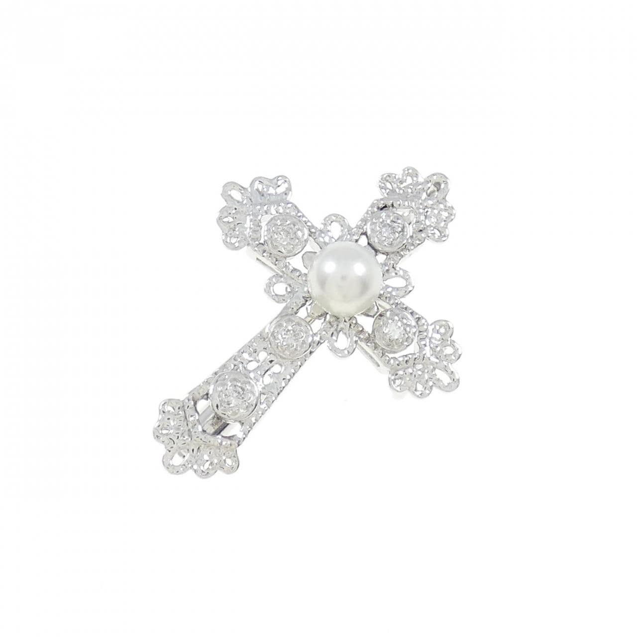 K18WG Cross Akoya Pearl Necklace 4mm