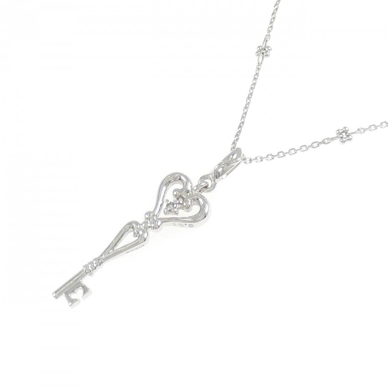 K18WG キー×ハート  ダイヤモンド ネックレス 0.01CT